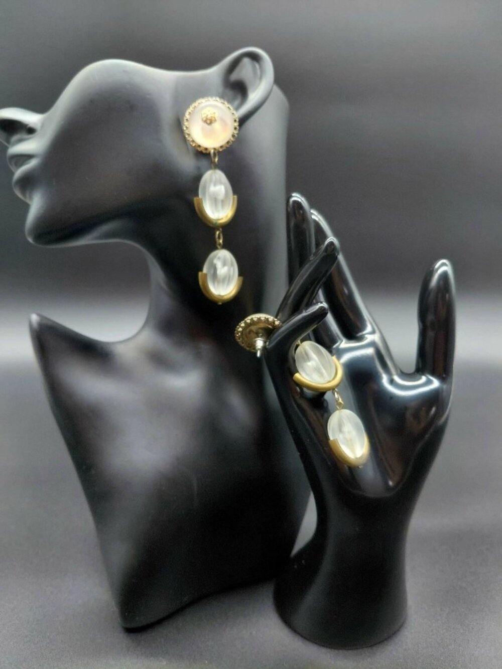 Gold Tone Oval Dangle Drop Button Stud Earrings Costume Fashion Jewelry